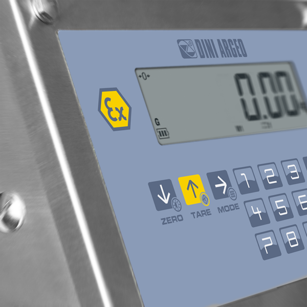 Closeup of Dini Argeo Indicator for a Dini Argeo Bench ATEX scale for use in ATEX zones 2/22